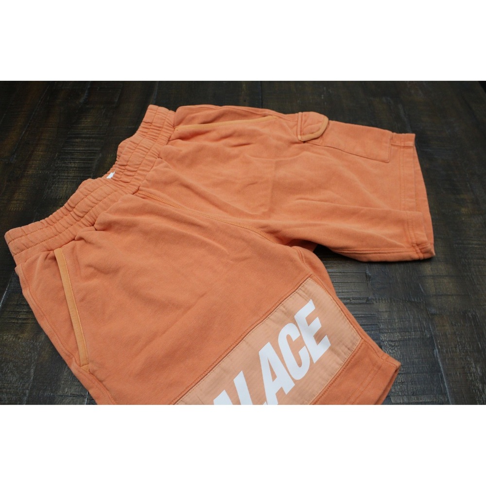 Palace Shorts Mens Medium Orange Giant Woven Label Sweat Fleece 9 Inch